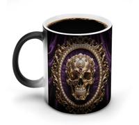 Baroque Metal Skull Color Changing Mug Heat Sensitive Ceramic Coffee Cups Novelty Heat Activated Cup 12 Oz Magic Mug for Office Home Use, Unique Gift Idea for Coffee Tea Drinkers