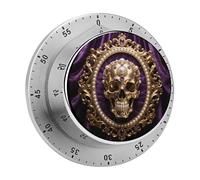 Baroque Metal Skull Kitchen Timer 60 Minute Visual Wind Up Timers Indoor Mechanical Timers with Magnetic Base Stainless Steel Timer for Home Cooking Time Management Tool