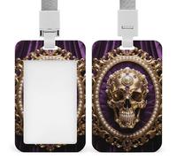 Baroque Metal Skull Retractable ID Badge Holder with Lanyard - Vertical Badge Reel,Keychain Clip,Name Tag Id Card Holder Protector for Nurse Officer Teacher Security Staff Women Men