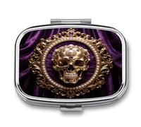 Baroque Metal Skull Small Pill Box for Purse Travel Essentials Metal Pill Case 2 Compartments Compact Medicine Container Portable Daily Pill Organizer for Vitamins Fish Oils
