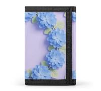 Baroque Metal Skull Trifold Wallet Front Pocket Coin Purse - Slim Credit Card Holder for Men & Women, Blue Hydrangea Pattern, One Size, Classic