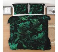 Baroque Pattern Duvet Cover Sets Dark Green Small Single Bedding Set with Zipper Closure, Soft Microfiber Quilt Cover with 2 Pillowcases 40x60cm QH530