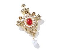 Baroque Pearl Brooch Pin, Retro Cubic Zirconia Golden Brooch, Exquisite and Exaggerated Accessory Gift for Women