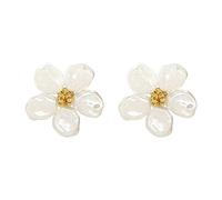 Baroque Pearl Flower Stud Earrings Boho Charm Irregular White Daisy Flowers Floral Pearls Light Luxury Large Earrings for Women Wedding Bridal Birthday Prom Christmas Party Trendy Jewelry Gifts, Big