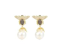 Baroque Pearl Honey Bee Drop Earrings by Latelita - 925 Sterling Silver with Gold Plating, Iridescent Baroque Pearls - 2.5cm x 1.5cm, Total Length 5cm