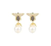 Baroque Pearl Honey Bee Drop Earrings Gold