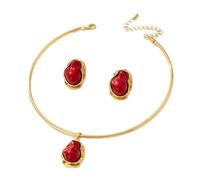 Baroque Pearl Jewelry Set, Gold-Tone Collar Necklace and Earrings, Elegant Design, 12.5 Centimeters, Metal Baroque pearl, baroque pearl