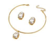 Baroque Pearl Jewelry Set, Gold-Tone Collar Necklace and Earrings, Elegant Design, 12.5 Centimeters, Metal Baroque pearl, baroque pearl