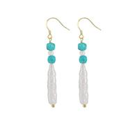 Baroque Pearl Turquoise Sterling Silver Earrings Threaded Toothpick Freshwater Pearl Pendant Fashionable and Minimalist Earrings 925 Silver Jewelry