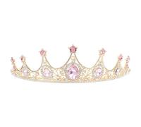 Baroque Pink Alloy Rhinestone Tiara Crown for Stage Birthday | Elegant queen style hair accessory, sturdy alloy build, inlaid sparkle detail, one piece for women