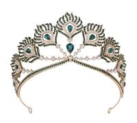 Baroque Princess Green AB Crystal Tiara For Women Girls Wedding Party Vintage Queen Crown Headband(Green gold)
