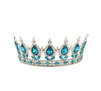 Baroque Queen Crown Colorful Sparkly Rhinestone Wedding Bride Princess Full Round Tiaras Headpieces Easy To Wear(C6)