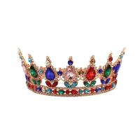 Baroque Queen Crown Colorful Sparkly Rhinestone Wedding Bride Princess Full Round Tiaras Headpieces Easy To Wear(C5)