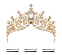 Baroque Queen Crown, Crystal Wedding Crown Gold Princess Tiara Glitter Queen Tiara Crown for Woman Girl Bride Bridesmaid Wedding Birthday Halloween Costume Cosplay Party