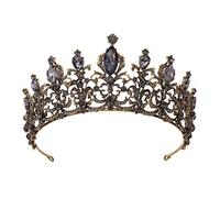 Baroque Queen Crown Headdress Crown with Bridal Crystal Wedding Birthday Music Festival s(Color : Campbell Blue Diamonds, Size : Crown)
