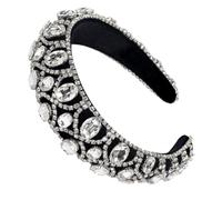 Baroque Rhinestone Hairband for Women, Silver Sparkly Headpiece | Soft Fabric and Elastic Plastic Build, One Piece, for Long Thick Hair at Evening Events and Bridal Showers