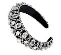 Baroque Rhinestone Headband for Women, Silver Wide Hairband | Soft Fabric and Elastic Plastic Build, Bright Luster Finish, One Piece for Cosplay and Bridal Parties