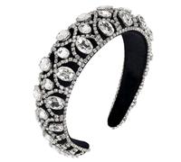 Baroque Rhinestone Headband with Sponge Band for Brides and Bridesmaids | Soft Fabric and Elastic Plastic, Silver Sparkling Finish, One Piece for Thick or Long Hair at Parties