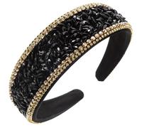 Baroque Rhinestone Wide-Brimmed Headband Temperament Elegant Super Flash Imitation Crystal Headband Hair Accessory, Black