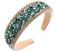 Baroque Rhinestone Wide-Brimmed Headband Temperament Elegant Super Flash Imitation Crystal Headband Hair Ornament, Green