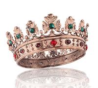Baroque Royal Crown Men's Metal Prince Hair Crown Full Circle Birthday Party Hair Accessories For Cosplay Prom Pageant Quinceanera (Large Size 7.28" Diameter, Bronze With Green Stone)