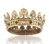 Baroque Royal Men's Metal Prince Crown Full Circle Birthday Party Hair Accessories For Cosplay Prom Pageant Quinceanera (Large 7.28" Dark Gold With Champagne Stone)