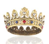 Baroque Royal Metal Full Circle Prince Crown With Colorful Stone - Hair Accessories for Birthday Party, Cosplay, Prom, Pageant (Dark Gold)