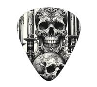 Baroque-Skull-Stripe-Gothic 12 Pack Guitar Picks With 3 Thicknesses And Storage Box, Abs Plectrums For Electric Bass Guitar Players
