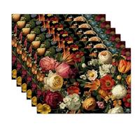 Baroque Style Placemats Set of 4 Heat Resistant Non-Slip Lush Garden Table Mats Washable Place Mats, Easy to Clean for Kitchen Dining Table Décor 18"X12", Multicolor