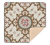 Baroque Style Vintage Flowers Large Non-Slip Baby Play Mat for Indoor Outdoor Waterproof Baby Play Tummy Time Mat for Baby Kids Toddlers Infants, 50'' x 50''
