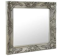 Baroque Style Wall Mirror 50 x 50 cm Silver Wooden Frame Square with Bevelled Edge and Wall Mounting for Hallway Bedroom Bathroom Decoration
