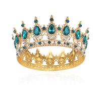 Baroque Tiaras Bridal Crown Gold Crystal Queen Crown Full Round Girls Tiara Green Rhinestone Princess Carnival Headdress Jewellery for Halloween Costume Wedding Prom Birthday Pageant Party Headband
