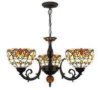Baroque Vintage 3-Light Chandelier,Adjustable Pendant Light Light Fixtures,Tiffanystyle Stained Glass Hanging Light Wide 22 Inch Height 32 Inch