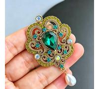 Baroque Vintage Gem Pearl Brooch, Vintage Pin for Coat Suit Dress | Baroque vintage pattern, pink green gem and pearl pendant design, luxurious royal style for banquets and gifting.