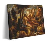 Baroque Wall Art Print Mercury Playing Argus to Sleep with His Flute, with Io Transformed Into A White Heifer by Jacob Jordaens (1648) - Mythological Scene with Heifer And Flute Player Wall Art Pictur