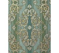 Baroque-Wallpaper Wall EDEM 580-35 Blown Vinyl Wallpaper Textured with a Fabric Look and Metallic Highlights Green Pine-Green Pearl-Gold Silver 5.33 m2 (57 ft2)