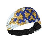 Baroque Yellow Blue Vintage Flowers Cooling running headband Elastic head sweat bands for women for Gym Gym Cycling Workouts