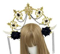 Baroques Headdress Pearls Crystal Headpiece, Golden wings black r | Crystal Pearl Headpiece for Wedding Party, Golden Tiaras and Halos Crowns for Women Cosplay Halloween Costume