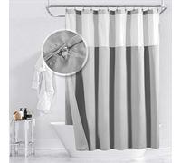 Barossa Design Cotton Blend Waffle Weave Shower Curtain with Snap-in Fabric Liner, Hotel Luxury Spa, Mesh Window Top, Machine Washable, Lake Wanaka Gray, 71x72 Inches