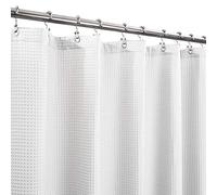 Barossa Design Fabric Shower Curtain Cotton Blend 96 Inch Extra Long, Honeycomb Waffle Weave, Hotel Luxury, Heavyweight, Spa, Washable, White, 72x96