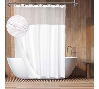 Barossa Design Hotel Style Cotton Shower Curtain with Snap-in Fabric Liner, 75" Long, Mesh Window Top, Honeycomb Waffle Weave Cotton Blend Fabric, Washable, White, 71x75 Inches