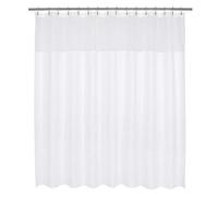 Barossa Design Large Fabric Shower Curtain with Sheer Window 96 x 78 inch, Waffle Weave, Hotel Grade, 230 GSM Heavyweight, Water Repellent, Machine Washable, White, 96x78