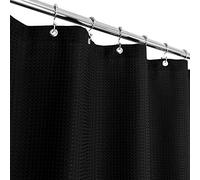Barossa Design Long Waffle Weave Shower Curtain 71" W x 78" H - Hotel Luxury Spa, 230 GSM Heavy Weighted Fabric, Water Repellent, Black, 71x78