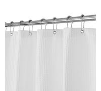 Barossa Design Waffle Weave White Shower Curtain Hotel Luxury Quality, Fabric Shower Curtains for Bathroom, Pique Pattern Cloth, Water Repellent and Machine Washable, Standard Size 72" x 72"
