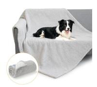 Barpor Waterproof Dog Blanket Washable - Coral Cotton Fleece Double Sided Pet Blanket 102x73cm Soft and Warm Reversible Pet Throws for Medium Dogs Cats Protects Bed Sofa Car Sofa Bed Cover Grey