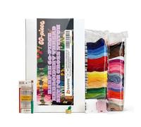 Barpre 60 Skeins Embroidery Thread Kit - 50 Colours (48 Rainbow + 12 Extra Black & White) - Soft Cross Stitch Floss for Friendship Bracelets - Includes 16 Needles, 10 Bobbins, Ripper & Thimble