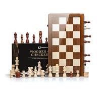 Barpre Wooden Chess Set (2 in 1) - 15" Magnetic Chess Board Game for Adults & Kids - Large Folding Travel Draughts/Checkers Set with Storage Slots & 2 Extra Queens (39cm)