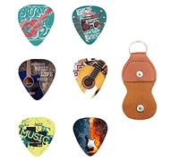 Barrageon Guitar Picks 0.71CM 12 Pack Guitars Plectrums with Key Chain Leather Pick Holder Pouch Suitable to Bands Guitarist Playing in Bass Electric Acoustic Ukulele Guitar Gift Set (Electric Guitar)