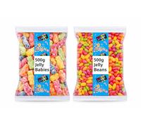 Barratt Fruit Flavour Chewy Jelly Beans & Classic Jelly Babies Bundle 1kg | Professionally Packed Bulk Sharing Bag | Soft Sweetshop Confectionery for Parties & Gifting