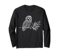 Barred Owl Line Art Bird Ornithology Design Long Sleeve T-Shirt